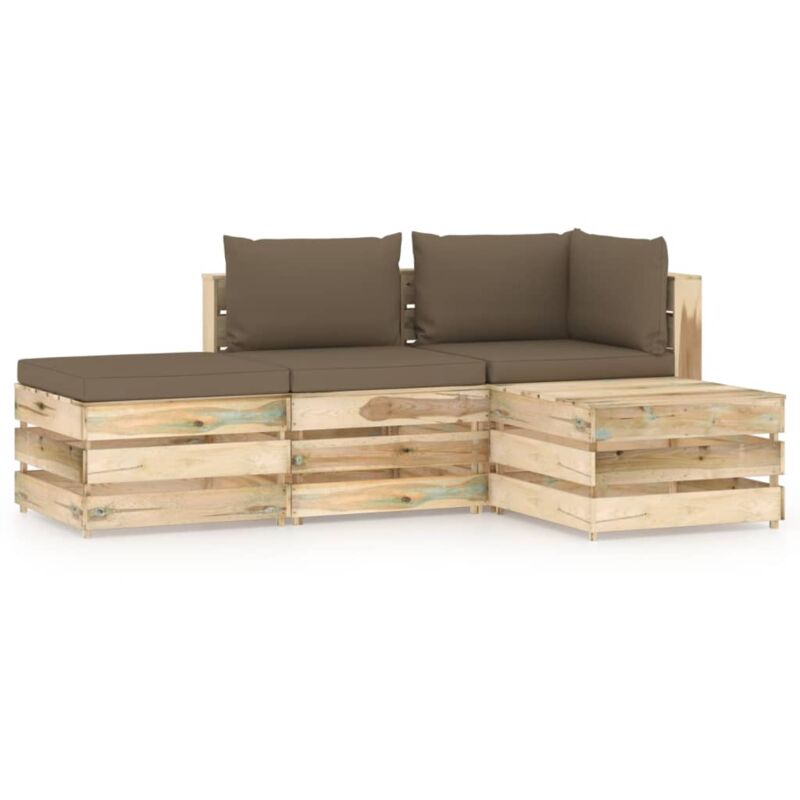 vidaXL Muebles de jardín 4 piezas con cojines madera impregnada verde - Marrón
vidaXL Muebles de jardín 4 piezas con cojines madera impregnada verde - Marrón