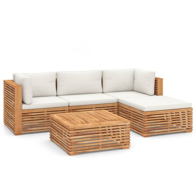 Muebles de jardín 5 piezas madera maciza teca con cojines crema - Marrón - Vidaxl
Muebles de jardín 5 piezas madera maciza teca con cojines crema - Marrón - Vidaxl