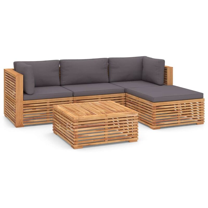 vidaXL Muebles de jardín 5 pzas cojines gris oscuro madera maciza teca - Marrón
vidaXL Muebles de jardín 5 pzas cojines gris oscuro madera maciza teca - Marrón