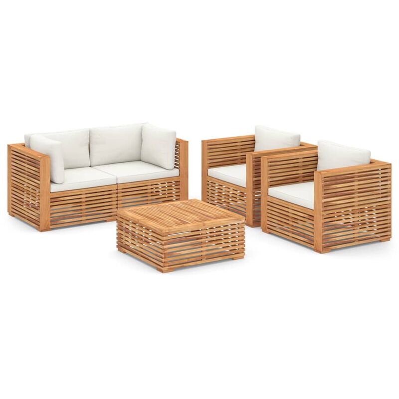 Muebles de jardín 5 pzas con cojines crema madera maciza teca - Marrón - Vidaxl
Muebles de jardín 5 pzas con cojines crema madera maciza teca - Marrón - Vidaxl
