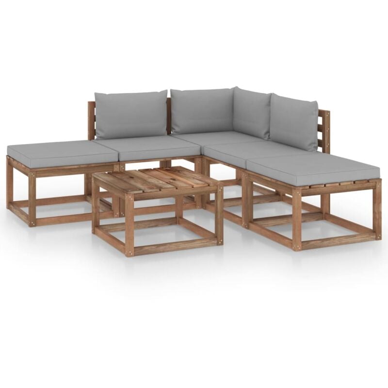 vidaXL Muebles de jardín de 6 piezas con cojines gris - Marrón
vidaXL Muebles de jardín de 6 piezas con cojines gris - Marrón