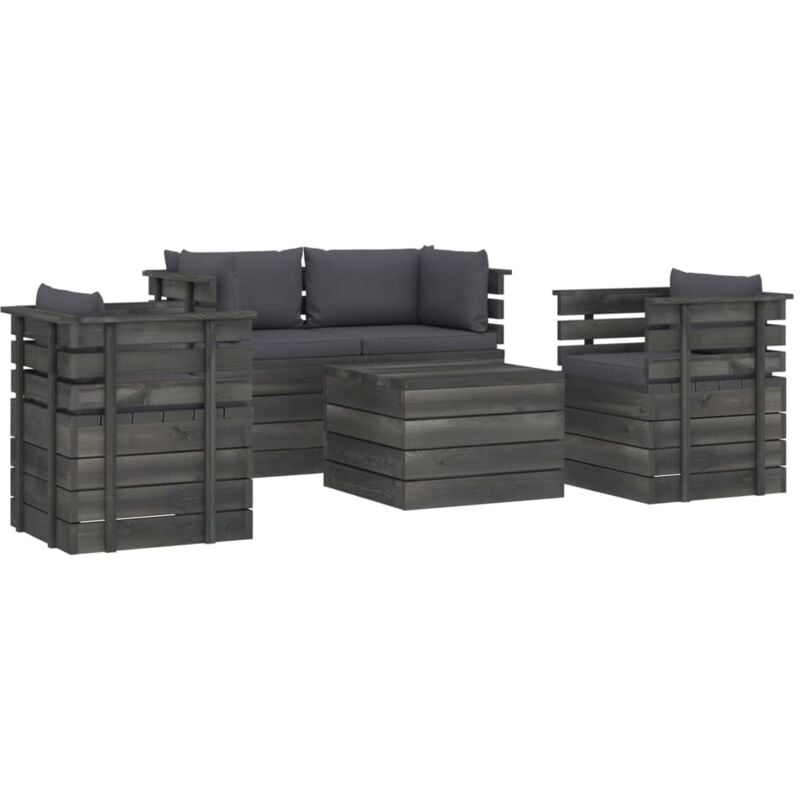 vidaXL Muebles de palés de jardín 5 piezas cojines madera maciza pino - Antracita
vidaXL Muebles de palés de jardín 5 piezas cojines madera maciza pino - Antracita