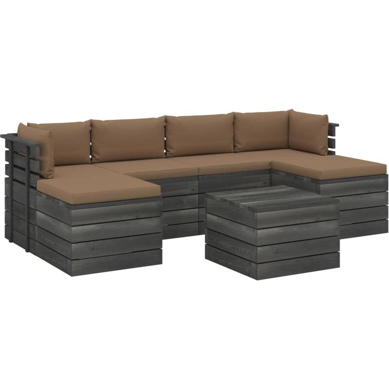 vidaXL Muebles de palés para jardín 7 pzas cojines madera maciza pino - Gris Topo
vidaXL Muebles de palés para jardín 7 pzas cojines madera maciza pino - Gris Topo