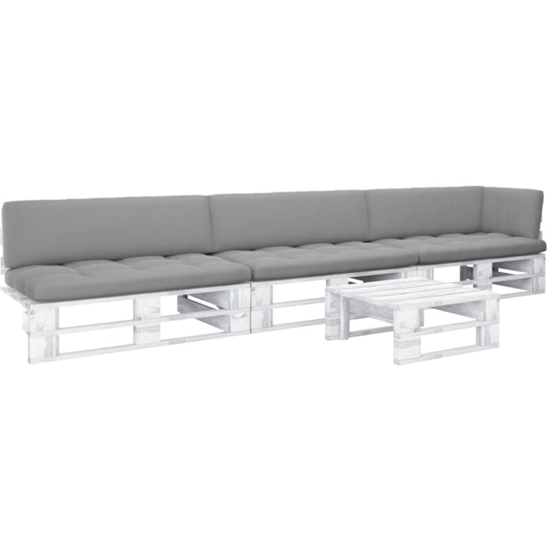 vidaXL Muebles de palets 4 pzas cojines madera pino impregnada blanco - Blanco 
vidaXL Muebles de palets 4 pzas cojines madera pino impregnada blanco - Blanco