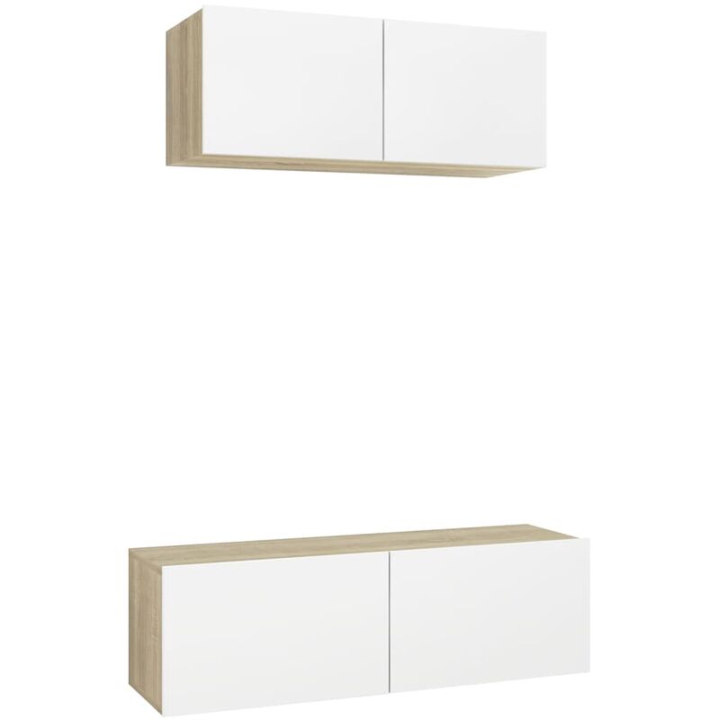 vidaXL Muebles de pared de TV 2 pzas aglomerado blanco y roble Sonoma - Blanco