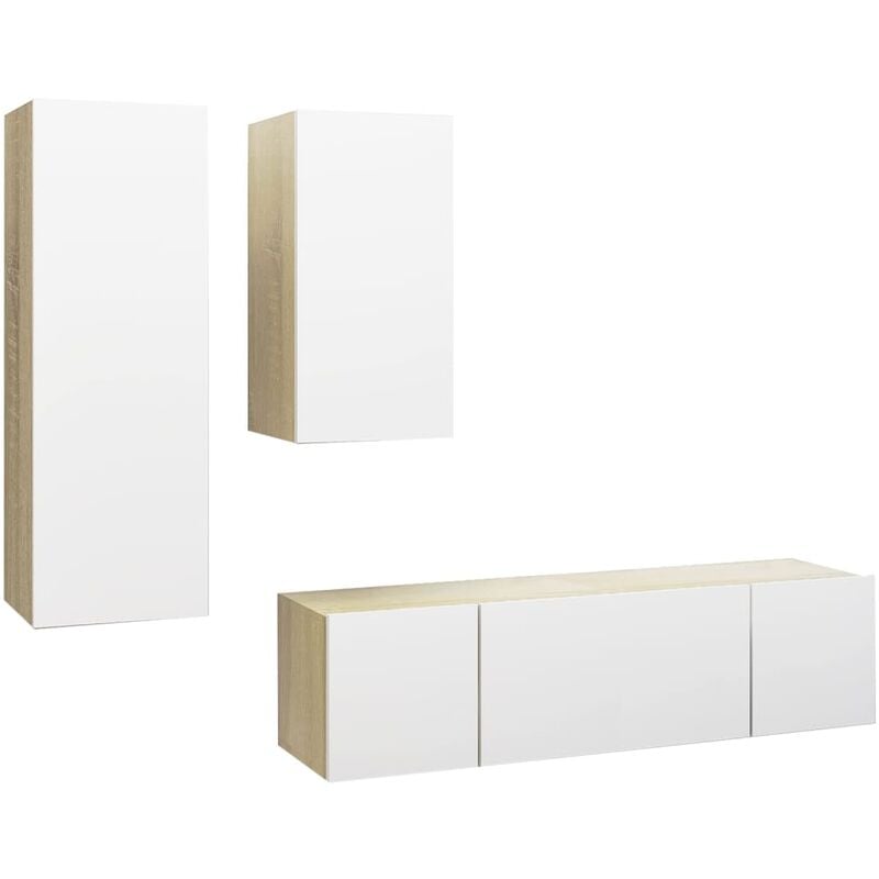 vidaXL Muebles de pared de TV 4 pzas aglomerado blanco y roble Sonoma - Blanco
vidaXL Muebles de pared de TV 4 pzas aglomerado blanco y roble Sonoma - Blanco