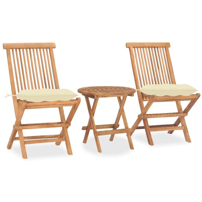 Set comedor de jardín plegable 3 piezas madera de teca cojines - Crema - Vidaxl
Set comedor de jardín plegable 3 piezas madera de teca cojines - Crema - Vidaxl