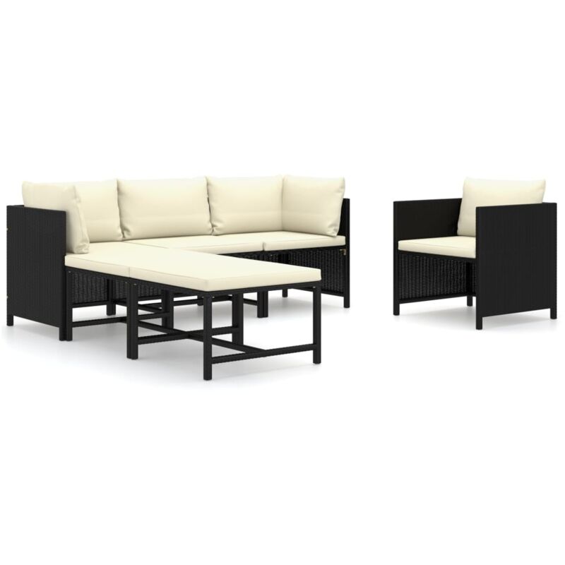 vidaXL Set de muebles de jardín 6 pzas y cojines ratán sintético negro - Negro
vidaXL Set de muebles de jardín 6 pzas y cojines ratán sintético negro - Negro
