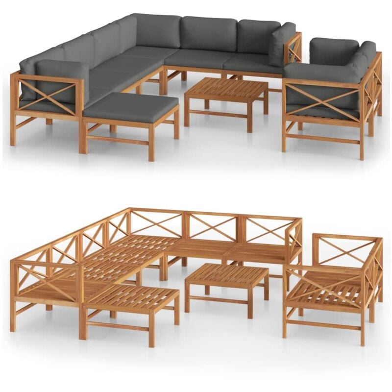 vidaXL Set de muebles de jardín 10 pzas madera de teca y cojines gris - Gris
vidaXL Set de muebles de jardín 10 pzas madera de teca y cojines gris - Gris