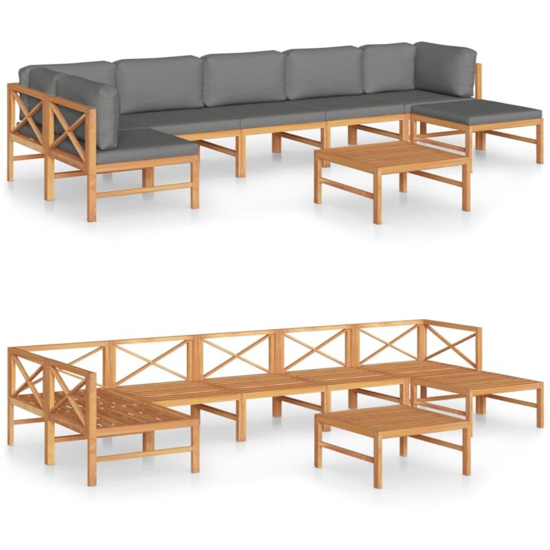 Set de muebles de jardín 8 pzas madera de teca y cojines gris - Gris - Vidaxl
Set de muebles de jardín 8 pzas madera de teca y cojines gris - Gris - Vidaxl