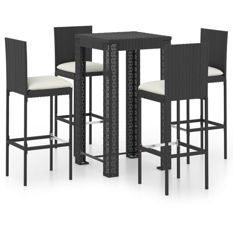 vidaXL Set muebles bar jardín 5 piezas y cojines ratán sintético negro - Negro
vidaXL Set muebles bar jardín 5 piezas y cojines ratán sintético negro - Negro