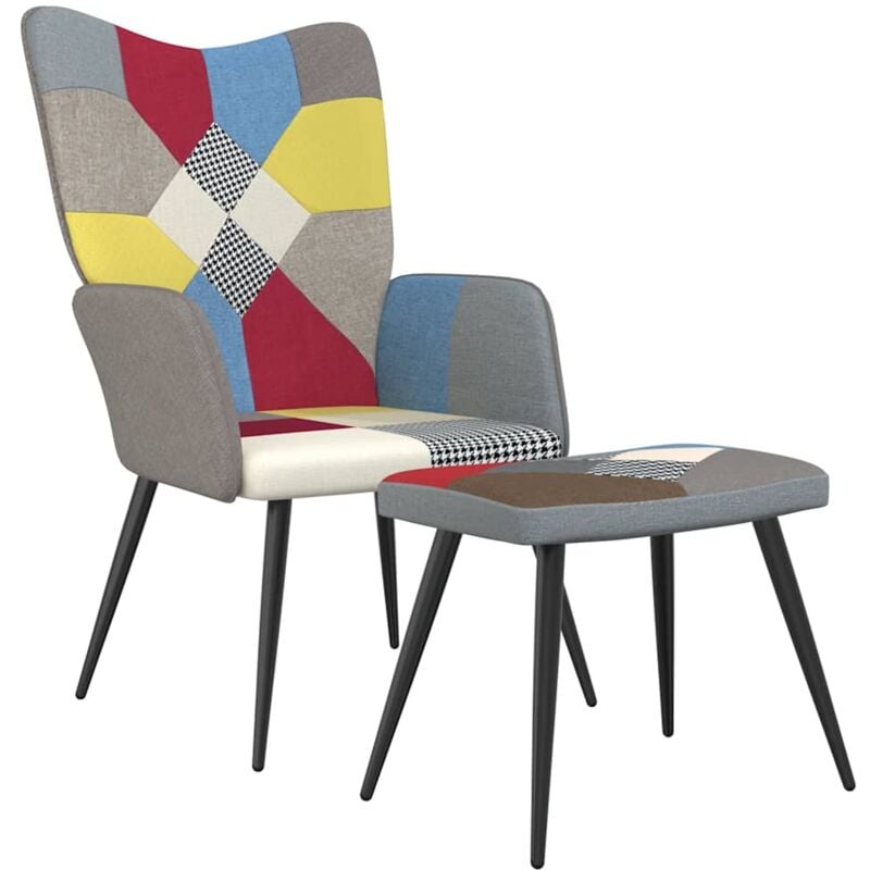 vidaXL Silla de relajación de tela patchwork con reposapiés - Multicolor 
vidaXL Silla de relajación de tela patchwork con reposapiés - Multicolor