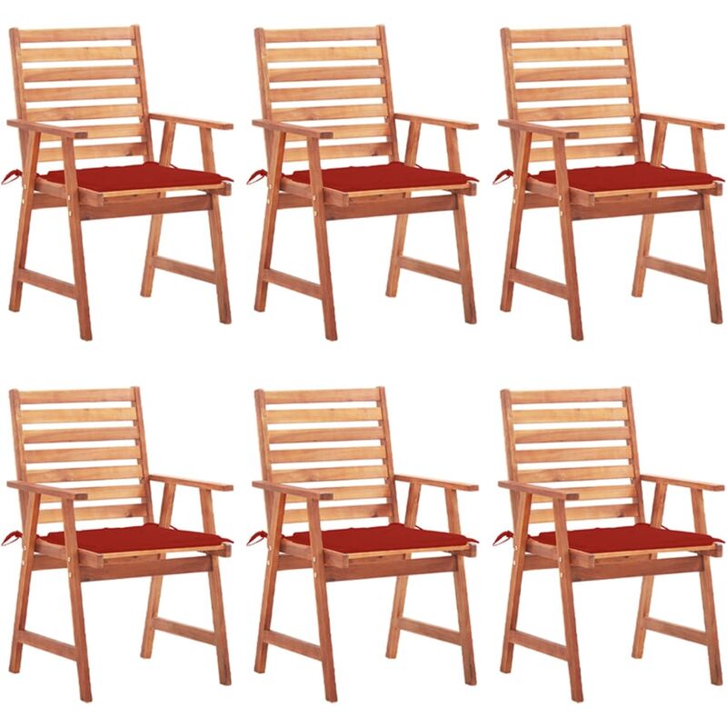 vidaXL Sillas comedor de jardín y cojines 6 uds madera maciza acacia - Marrón 
vidaXL Sillas comedor de jardín y cojines 6 uds madera maciza acacia - Marrón