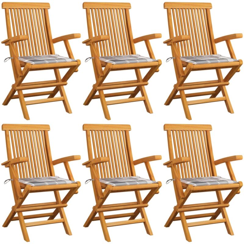 vidaXL Sillas de jardín 6 uds madera de teca y cojines a cuadros gris - Multicolor
vidaXL Sillas de jardín 6 uds madera de teca y cojines a cuadros gris - Multicolor