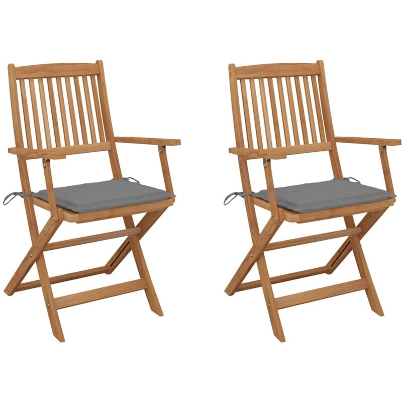 vidaXL Sillas de jardín plegables 2 uds y cojines madera maciza acacia - Gris
vidaXL Sillas de jardín plegables 2 uds y cojines madera maciza acacia - Gris