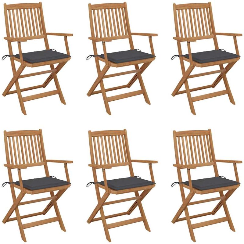 vidaXL Sillas de jardín plegables 6 uds y cojines madera maciza acacia - Antracita
vidaXL Sillas de jardín plegables 6 uds y cojines madera maciza acacia - Antracita