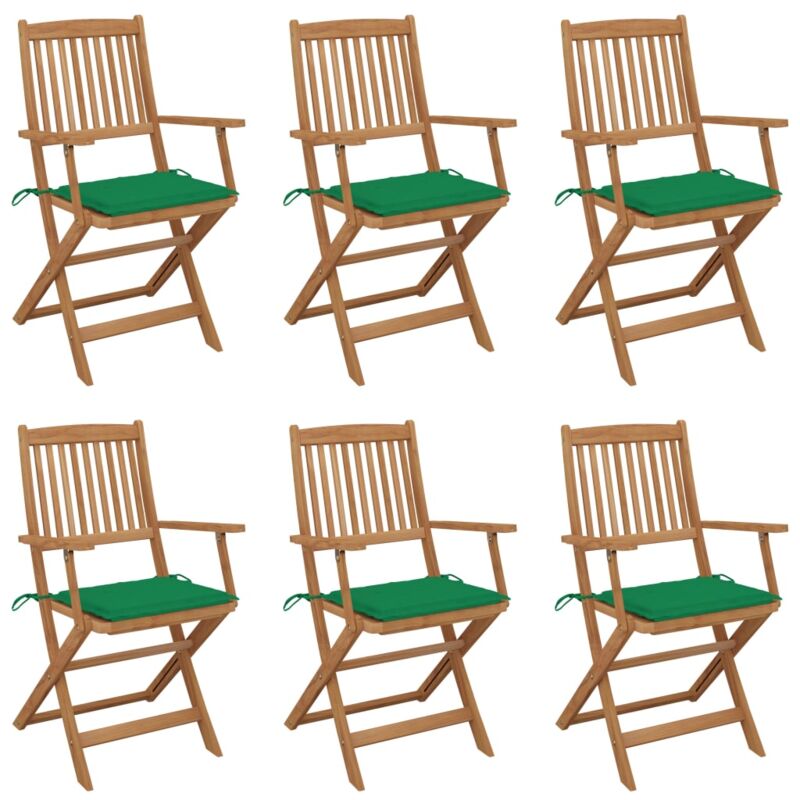 vidaXL Sillas de jardín plegables 6 uds y cojines madera maciza acacia - Verde
vidaXL Sillas de jardín plegables 6 uds y cojines madera maciza acacia - Verde
