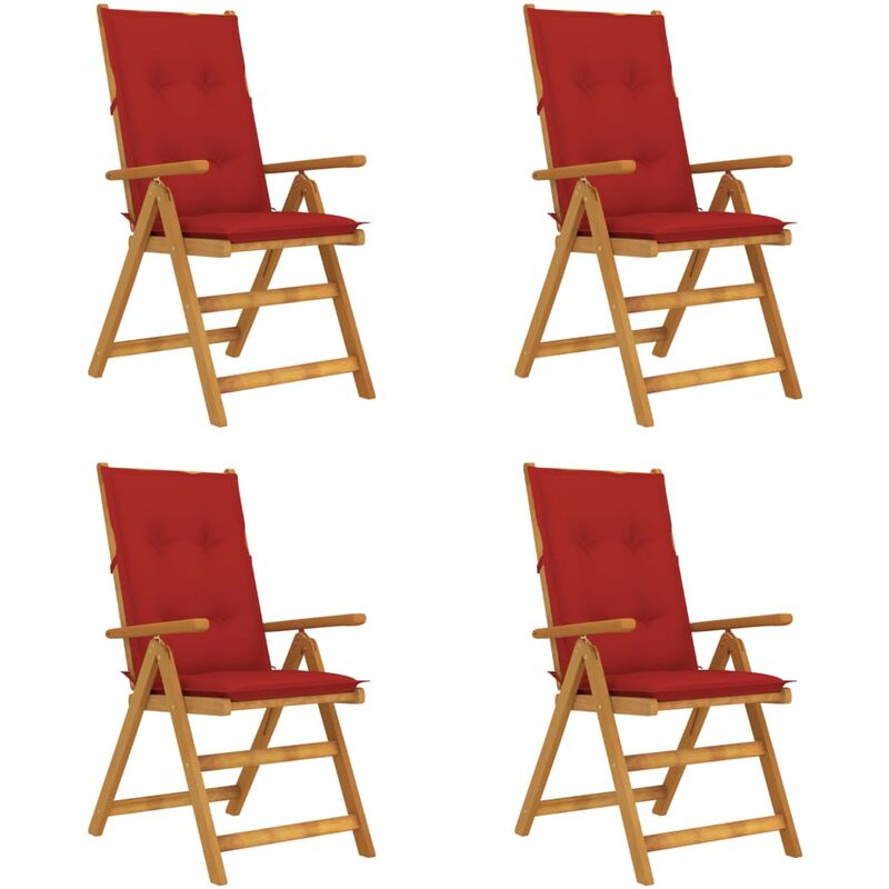 Sillas de jardín reclinables 4 uds madera maciza acacia cojines - Rojo - Vidaxl
Sillas de jardín reclinables 4 uds madera maciza acacia cojines - Rojo - Vidaxl