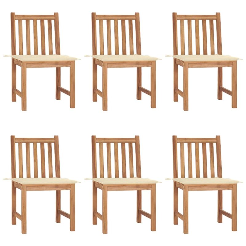 vidaXL Sillas de jardín 6 unidades con cojines madera maciza de teca - Marrón 
vidaXL Sillas de jardín 6 unidades con cojines madera maciza de teca - Marrón