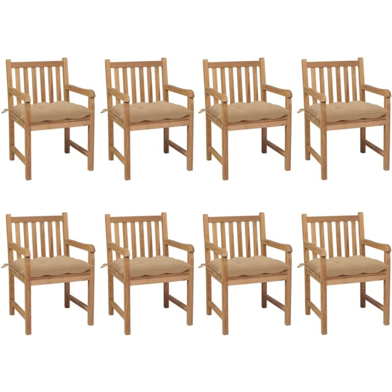 vidaXL Sillas de jardín 8 uds madera maciza de teca cojines beige - Marrón
vidaXL Sillas de jardín 8 uds madera maciza de teca cojines beige - Marrón