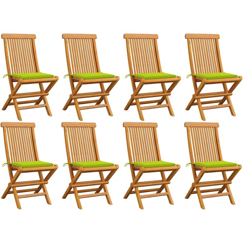 vidaXL Sillas de jardín 8 uds teca maciza con cojines verde brillante - Marrón
vidaXL Sillas de jardín 8 uds teca maciza con cojines verde brillante - Marrón