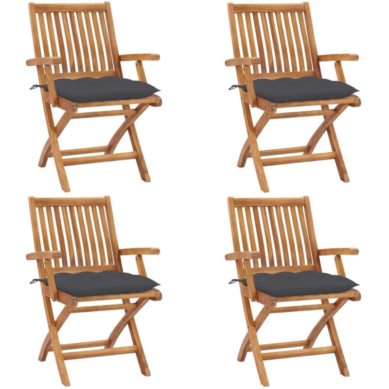 vidaXL Sillas de jardín plegables 4 uds madera maciza teca con cojines - Marrón
vidaXL Sillas de jardín plegables 4 uds madera maciza teca con cojines - Marrón