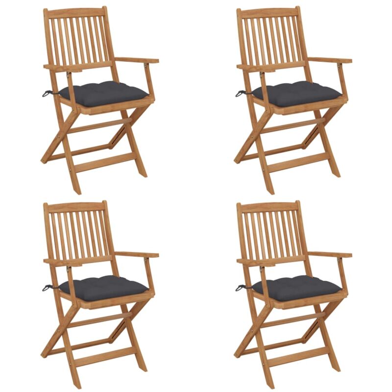 vidaXL Sillas de jardín plegables 4 uds y cojines madera maciza acacia - Antracita
vidaXL Sillas de jardín plegables 4 uds y cojines madera maciza acacia - Antracita