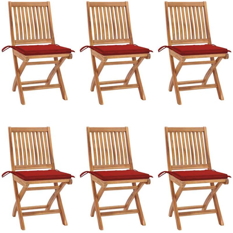 vidaXL Sillas de jardín plegables 6 uds madera maciza teca con cojines - Marrón
vidaXL Sillas de jardín plegables 6 uds madera maciza teca con cojines - Marrón