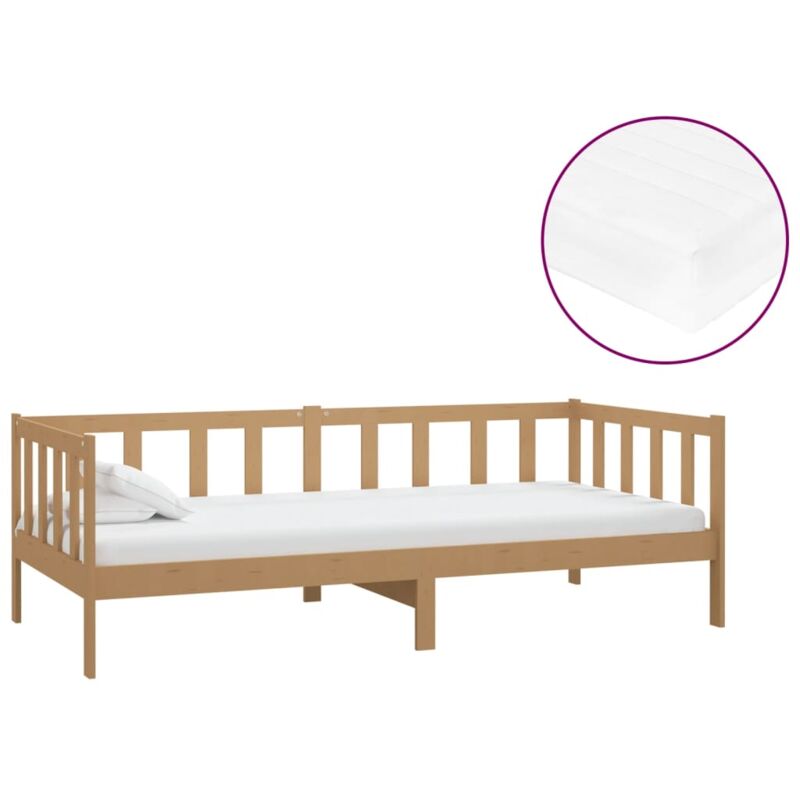 vidaXL Sofá cama con colchón madera pino maciza marrón miel 90x200 cm - Marrón 
vidaXL Sofá cama con colchón madera pino maciza marrón miel 90x200 cm - Marrón
