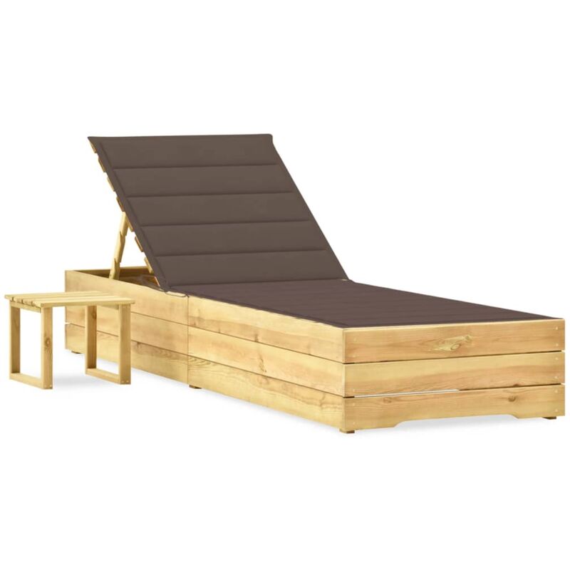 vidaXL Tumbona de jardín con mesa y cojín de madera de pino impregnada - Gris Topo
vidaXL Tumbona de jardín con mesa y cojín de madera de pino impregnada - Gris Topo
