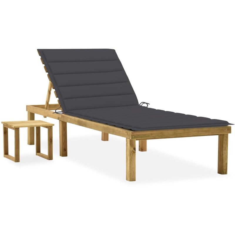 vidaXL Tumbona de jardín con mesa y cojín de madera de pino impregnada - Antracita
vidaXL Tumbona de jardín con mesa y cojín de madera de pino impregnada - Antracita