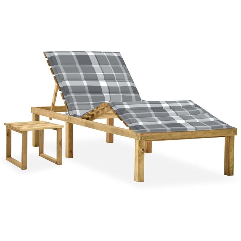 vidaXL Tumbona de jardín con mesa y cojín de madera de pino impregnada - Multicolor
vidaXL Tumbona de jardín con mesa y cojín de madera de pino impregnada - Multicolor