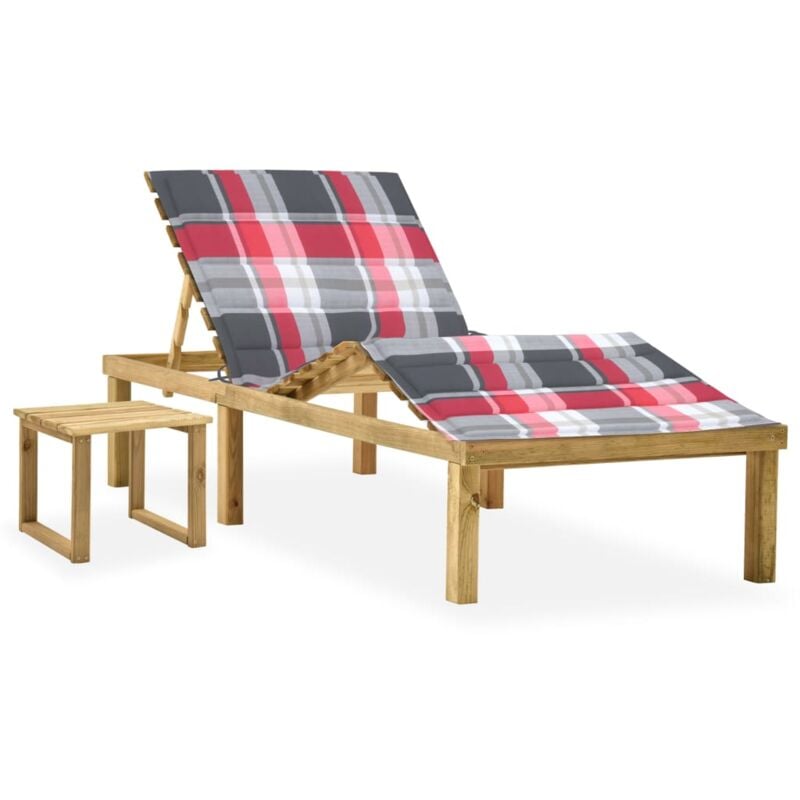vidaXL Tumbona de jardín con mesa y cojín de madera de pino impregnada - Multicolor
vidaXL Tumbona de jardín con mesa y cojín de madera de pino impregnada - Multicolor