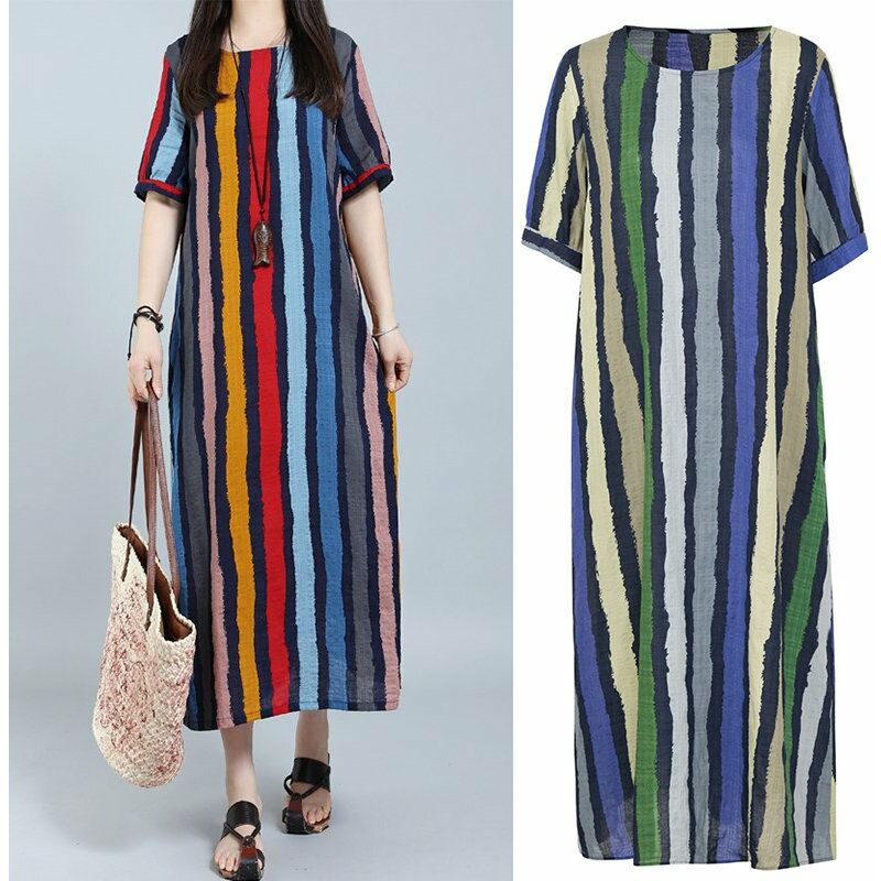 Vintage mujeres sueltas rayas coloridas vestido estampado mangas cortas cuello redondo bolsillo Mixi vestidos largos
Vintage mujeres sueltas rayas coloridas vestido estampado mangas cortas cuello redondo bolsillo Mixi vestidos largos