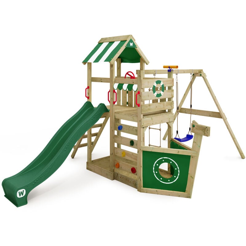 WICKEY Parque infantil de madera SeaFlyer con columpio y tobogán verde Casa de juegos de jardín con arenero y escalera para niños
WICKEY Parque infantil de madera SeaFlyer con columpio y tobogán verde Casa de juegos de jardín con arenero y escalera para niños