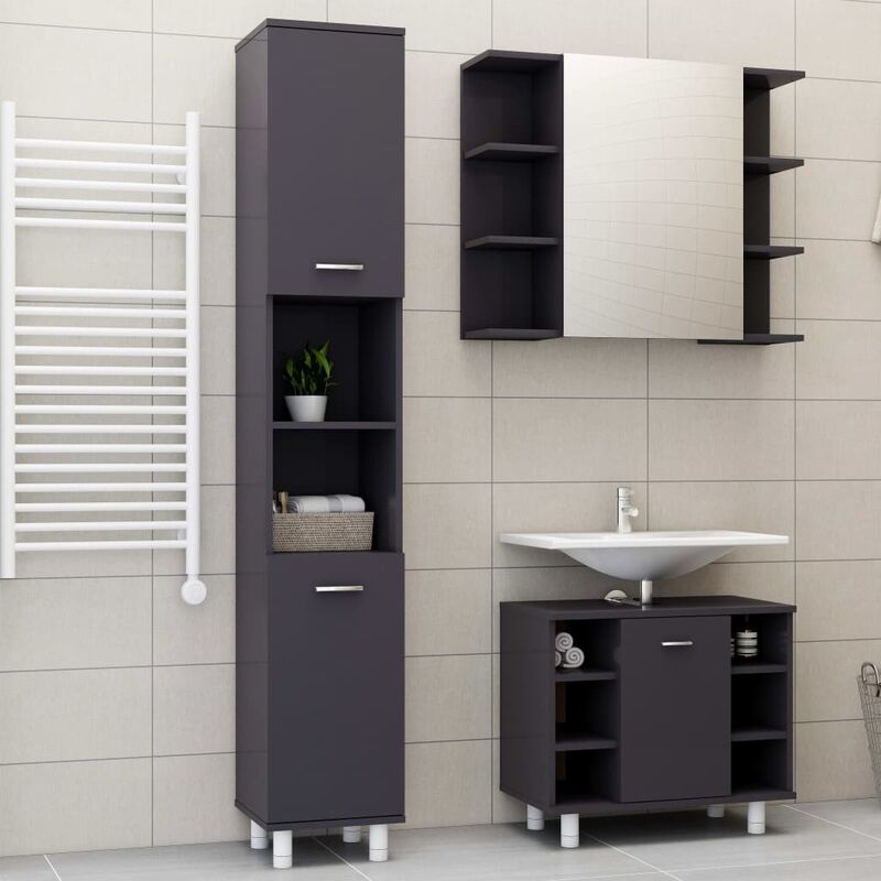 Conjunto de muebles de baño 3 piezas aglomerado gris brillante - Gris - Youthup
Conjunto de muebles de baño 3 piezas aglomerado gris brillante - Gris - Youthup