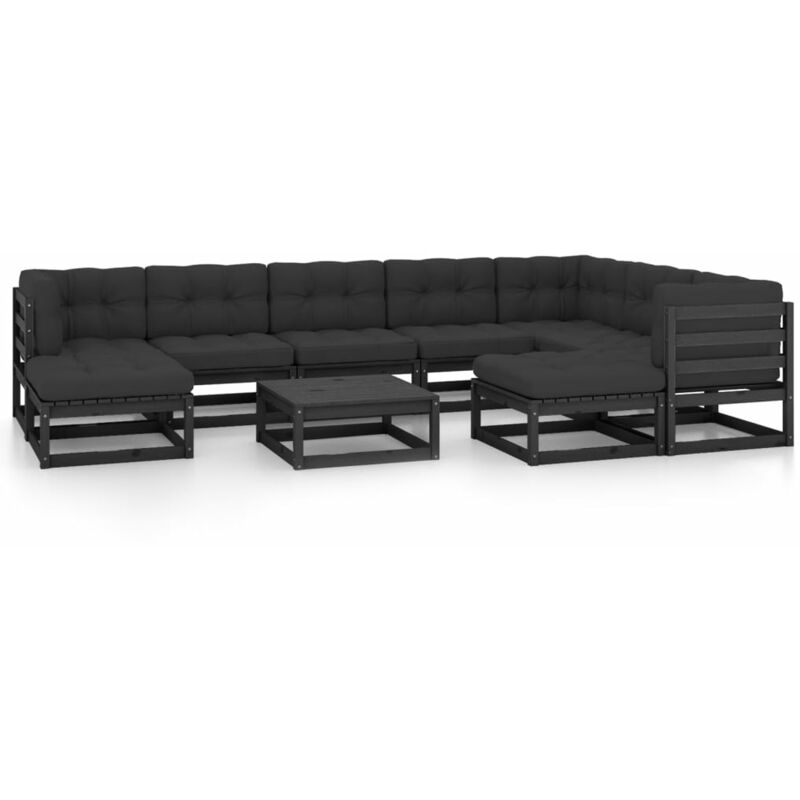 Juego de muebles de jardín 10 pzas y cojines negro madera pino - Negro - Youthup
Juego de muebles de jardín 10 pzas y cojines negro madera pino - Negro - Youthup