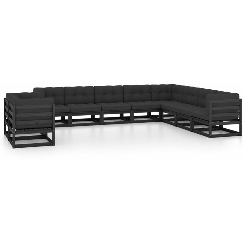 Juego de muebles de jardín 10 pzas y cojines negro madera pino - Negro - Youthup
Juego de muebles de jardín 10 pzas y cojines negro madera pino - Negro - Youthup