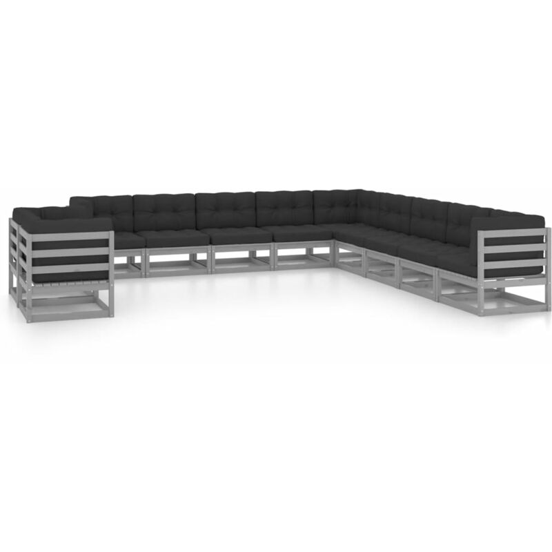Juego de muebles de jardín 11 pzas y cojines madera maciza pino - Gris - Youthup
Juego de muebles de jardín 11 pzas y cojines madera maciza pino - Gris - Youthup