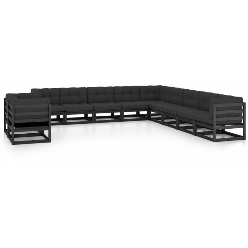 Juego de muebles de jardín 11 pzas y cojines negro madera pino - Negro - Youthup
Juego de muebles de jardín 11 pzas y cojines negro madera pino - Negro - Youthup