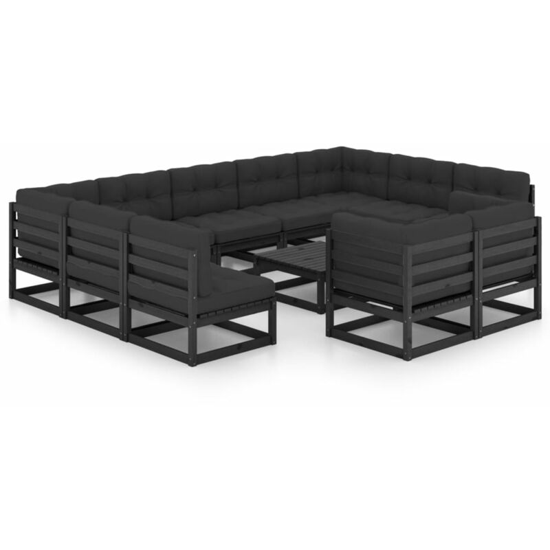 Juego de muebles de jardín 12 pzas y cojines negro madera pino - Negro - Youthup
Juego de muebles de jardín 12 pzas y cojines negro madera pino - Negro - Youthup