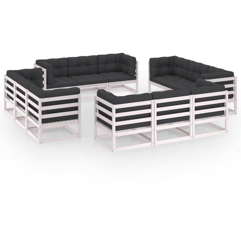 Juego de muebles de jardín 13 pzas y cojines madera pino maciza - Blanco - Youthup
Juego de muebles de jardín 13 pzas y cojines madera pino maciza - Blanco - Youthup