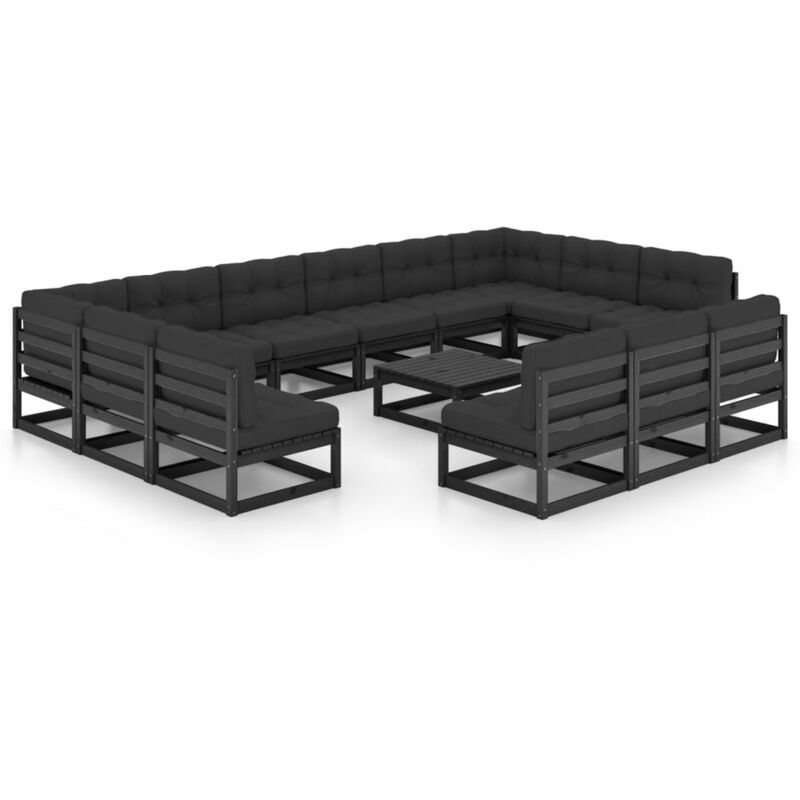 Juego de muebles de jardín 14 pzas y cojines negro madera pino - Negro - Youthup
Juego de muebles de jardín 14 pzas y cojines negro madera pino - Negro - Youthup