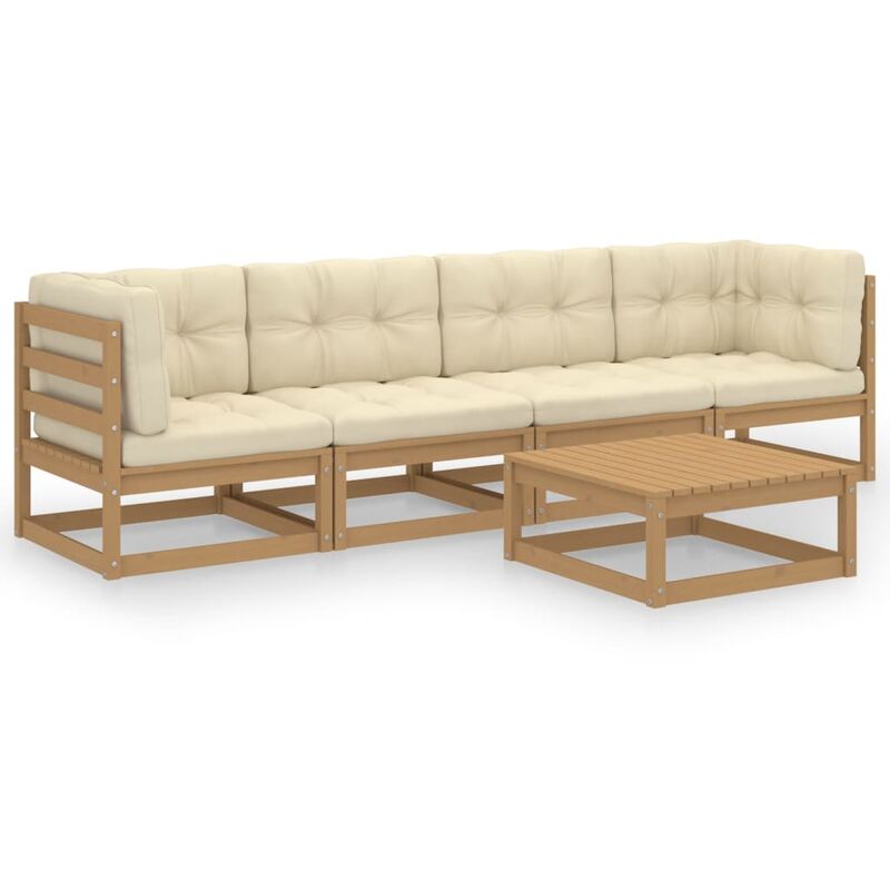 Juego de muebles de jardín 5 pzas y cojines madera pino maciza - Marrón - Youthup
Juego de muebles de jardín 5 pzas y cojines madera pino maciza - Marrón - Youthup