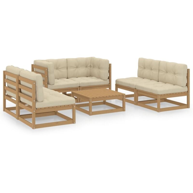 Juego de muebles de jardín 7 pzas y cojines madera pino maciza - Marrón - Youthup
Juego de muebles de jardín 7 pzas y cojines madera pino maciza - Marrón - Youthup