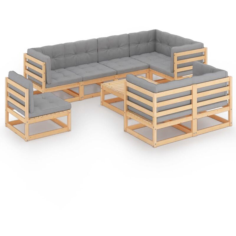 Juego de muebles de jardín 9 pzas y cojines madera pino maciza - Marrón - Youthup
Juego de muebles de jardín 9 pzas y cojines madera pino maciza - Marrón - Youthup