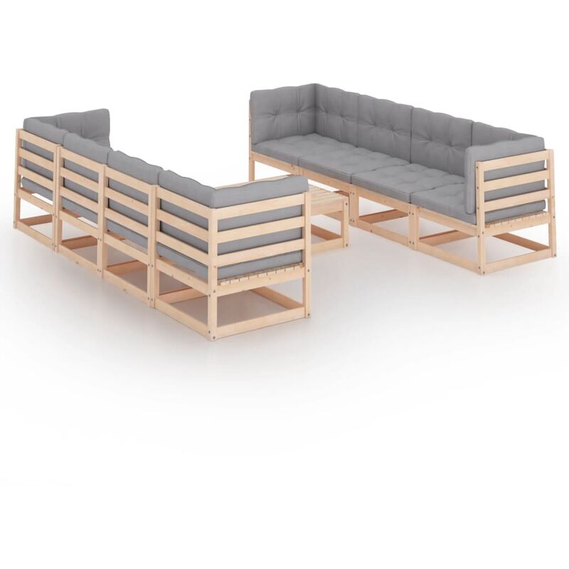Juego de muebles de jardín 9 pzas y cojines madera pino maciza - Marrón - Youthup
Juego de muebles de jardín 9 pzas y cojines madera pino maciza - Marrón - Youthup