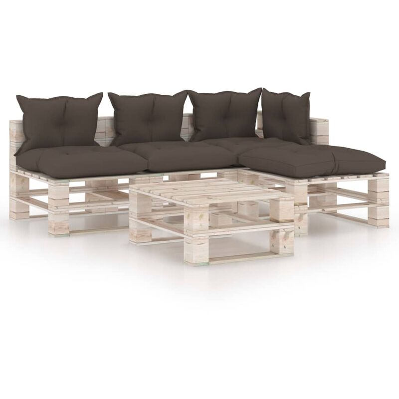Juego de muebles de jardín de palets 5 pzas cojines madera pino - Gris Topo - Youthup
Juego de muebles de jardín de palets 5 pzas cojines madera pino - Gris Topo - Youthup
