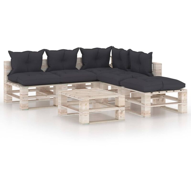 Juego de muebles de jardín de palets 6 pzas cojines madera pino - Antracita - Youthup
Juego de muebles de jardín de palets 6 pzas cojines madera pino - Antracita - Youthup