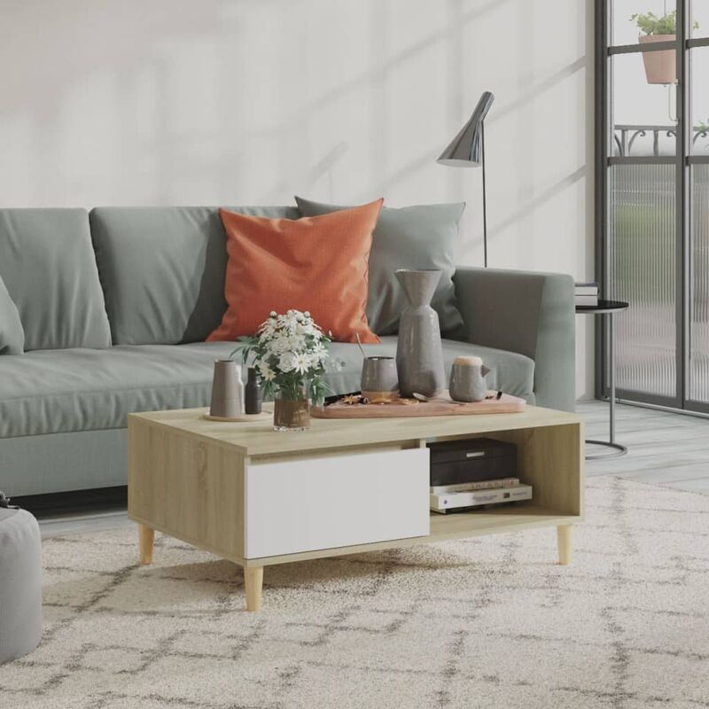 Mesa de centro de aglomerado blanco y roble Sonoma 90x60x35 cm - Beige - Youthup
Mesa de centro de aglomerado blanco y roble Sonoma 90x60x35 cm - Beige - Youthup